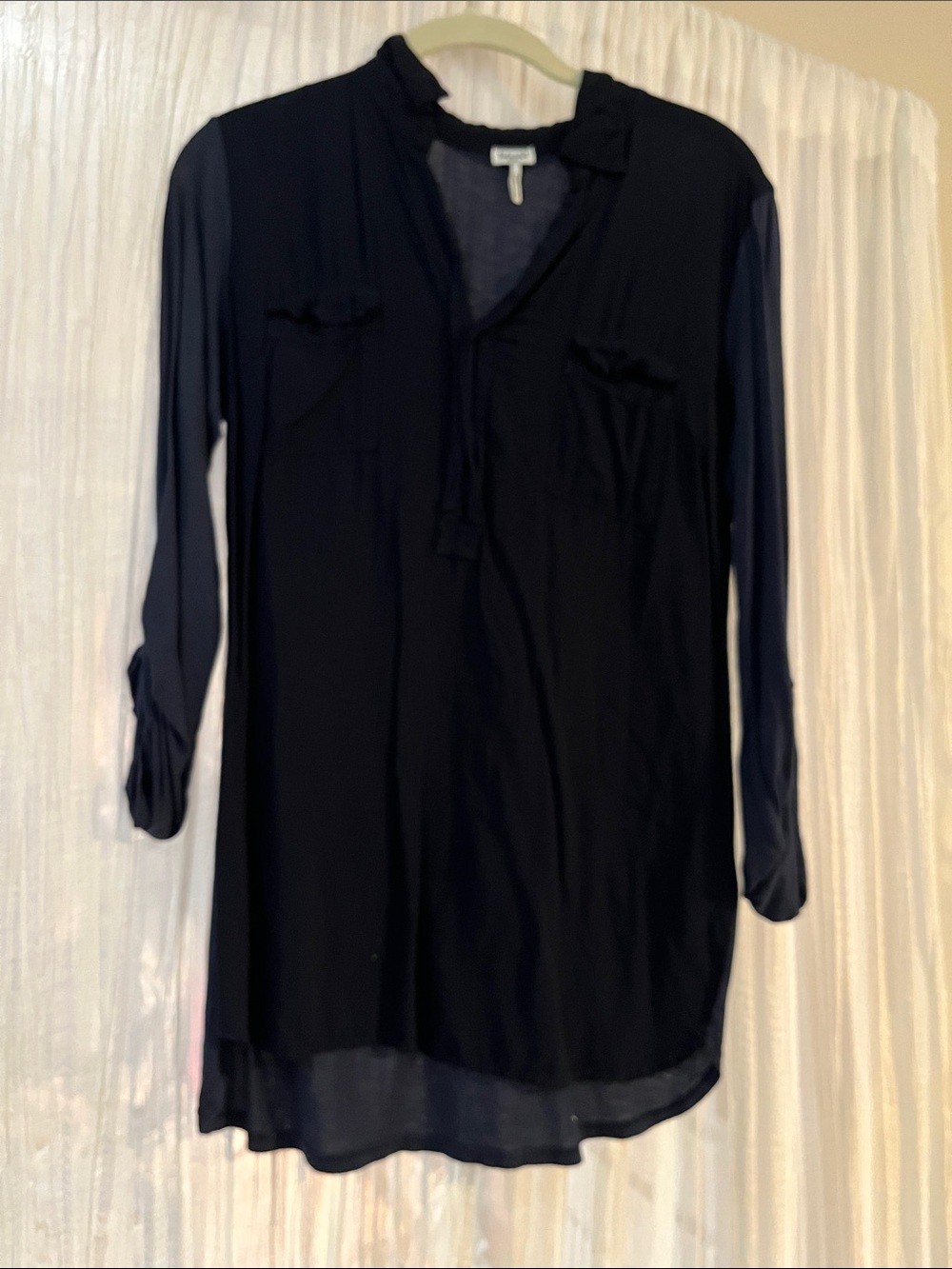 Splendid Navy Blue Sheer Long Sleeve Tunic Blouse